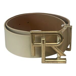 Ralph Lauren Wide Fawn Leather Gold Logo RL Belt Small NWT